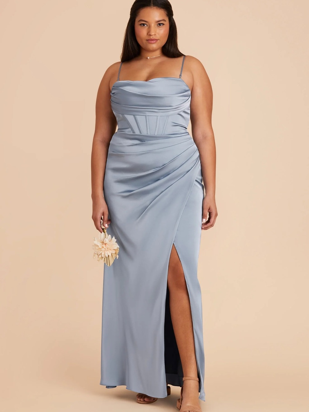 NWT Birdy Grey Dusty Blue Carrie Matte Satin Bustier Column Maxi Dress XL